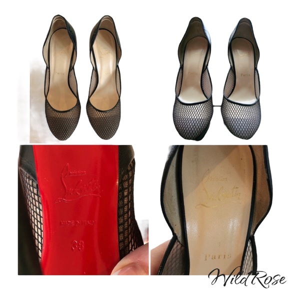 CHRISTIAN LOUBOUTIN Black Leather & Fishnet Mesh Platform Pumps SZ 38 - Picture 16 of 17